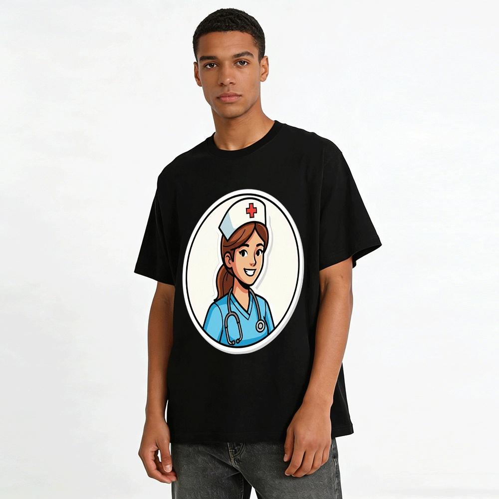 Smiling Nurse Print Casual Medical Themed Top Pure Cotton T-shirt