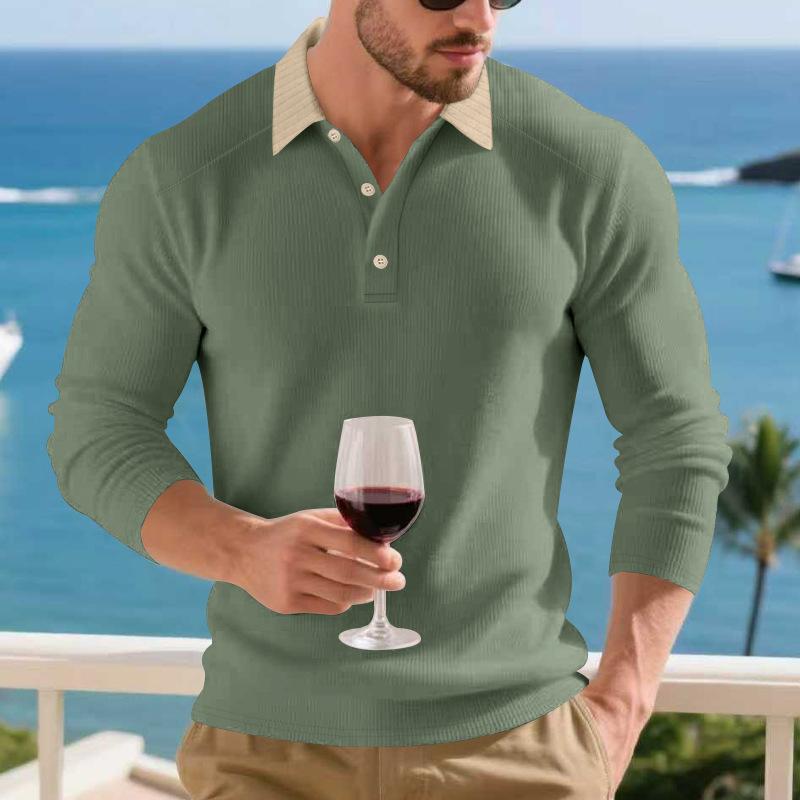 

Spring and Autumn New Product Heavyweight Men s Loose Hollow Holiday Casual Lapel POLO Shirt Long Sleeve XL світло-зелений колір