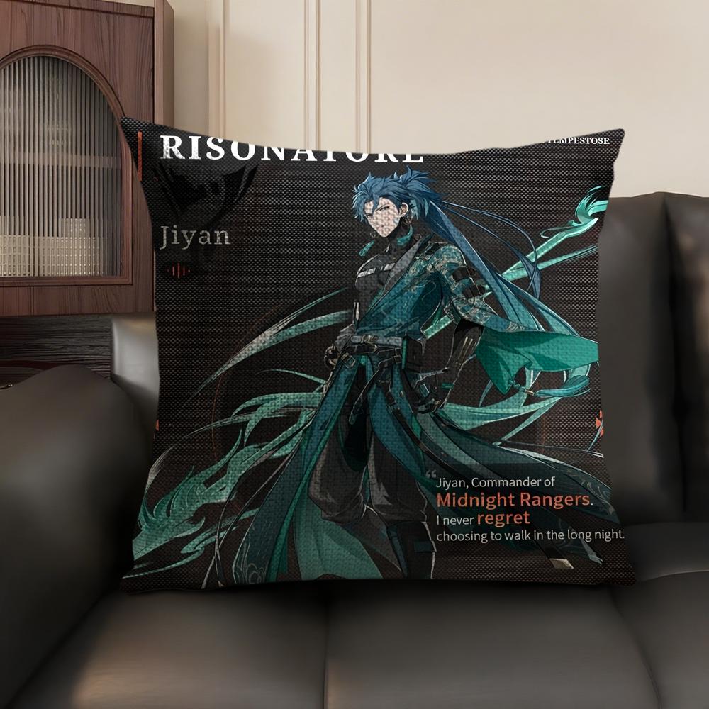 Ji Yan Wuthering Waves Cute Cushion Cover Natural Linen Organic Fabric Double-Sided Printing Sofa Home Decor Gift Pillow Case