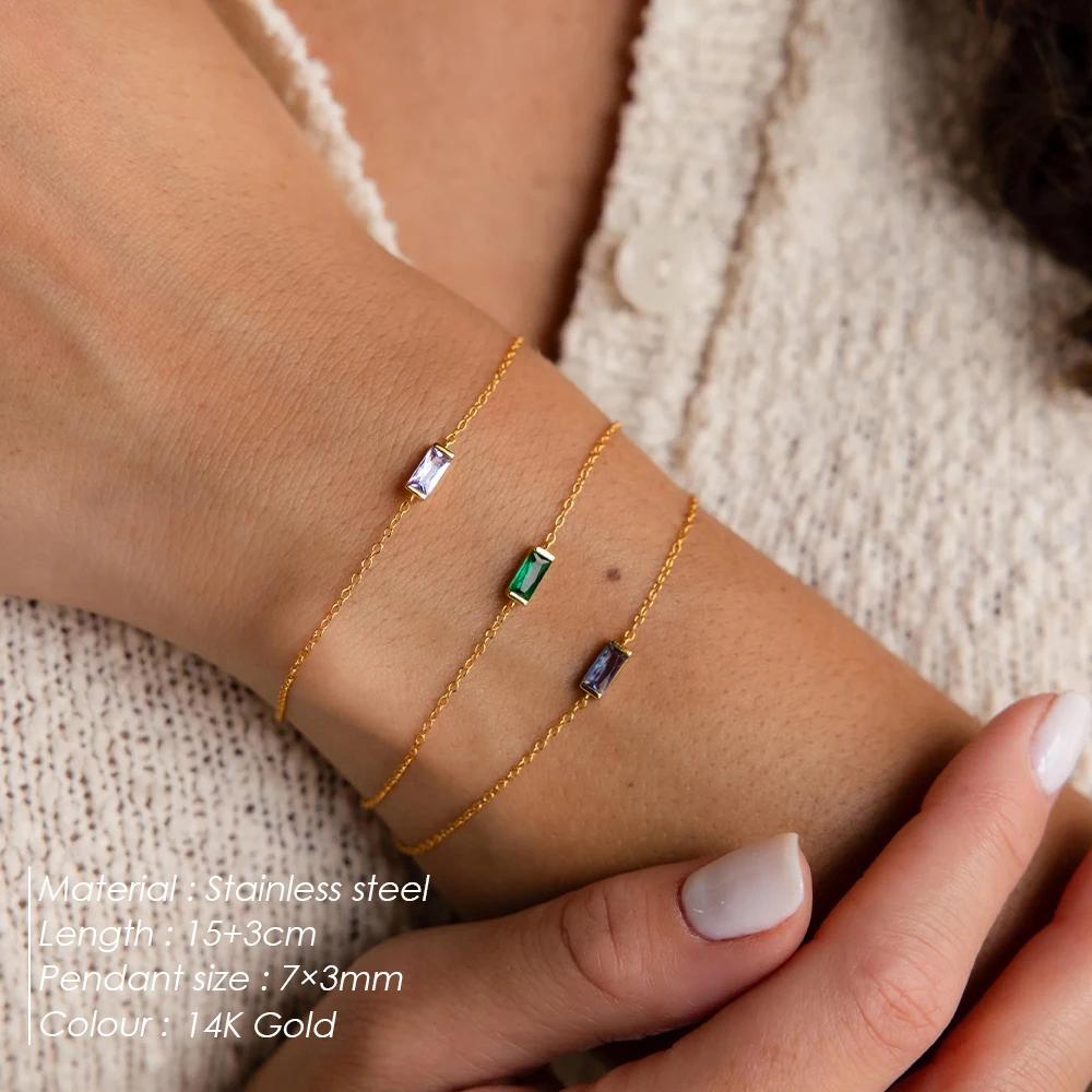 eManco Personalized Minimalist Birthstone Bracelet Stainless Steel PVD Gold Color Women's Birthday Gifts Daily Wear Celebrations