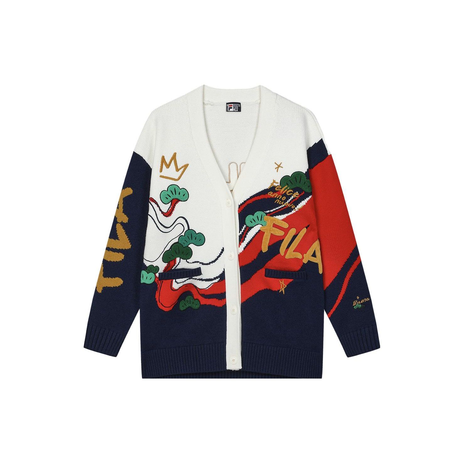 

FILA Dragon Series Color Block Letter Cartoon Print Open-Front Long Sleeve Sweater Women sweater Cloud-White F11W419408F-WT XL