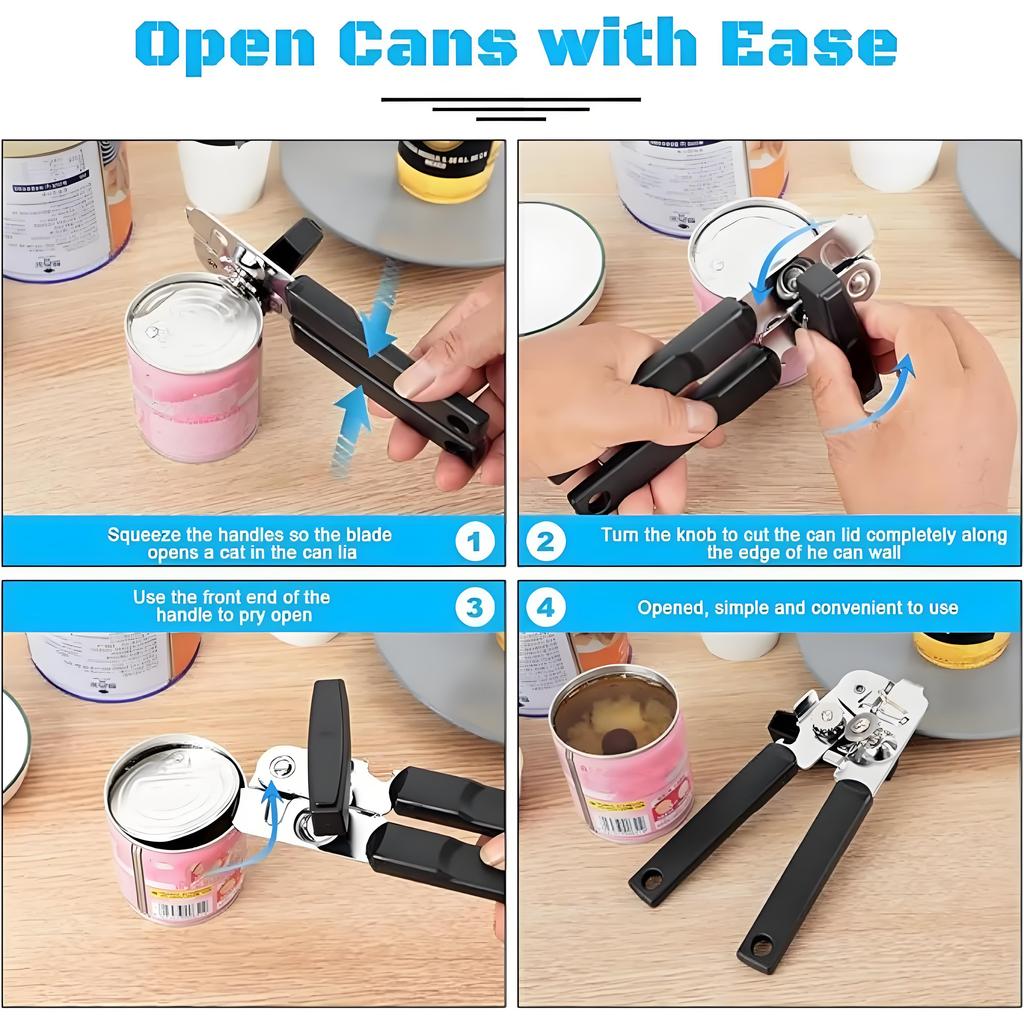 Heavy-Duty Manual Can Opener, Food Grade Stainless Steel with Smooth Edge Design - Ergonomic Kitchen Essential Tool