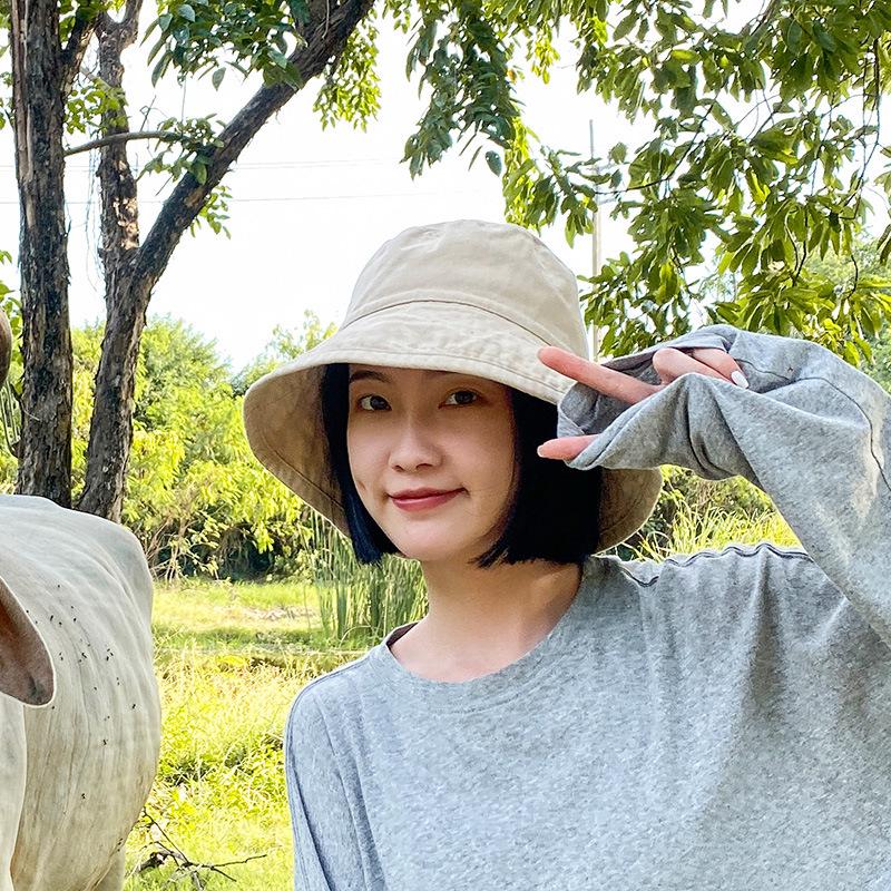 Korean-Style Black Bucket Hat - Unisex Sun Protection for Spring/Summer