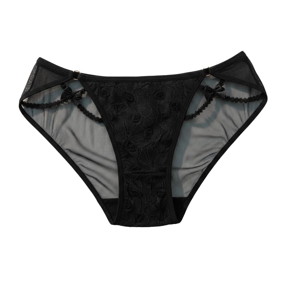 Fashion Low Waist Lace Briefs Hollow Transparent Women Underwear Cotton Crotch Mesh Bow Lace Panties Girl