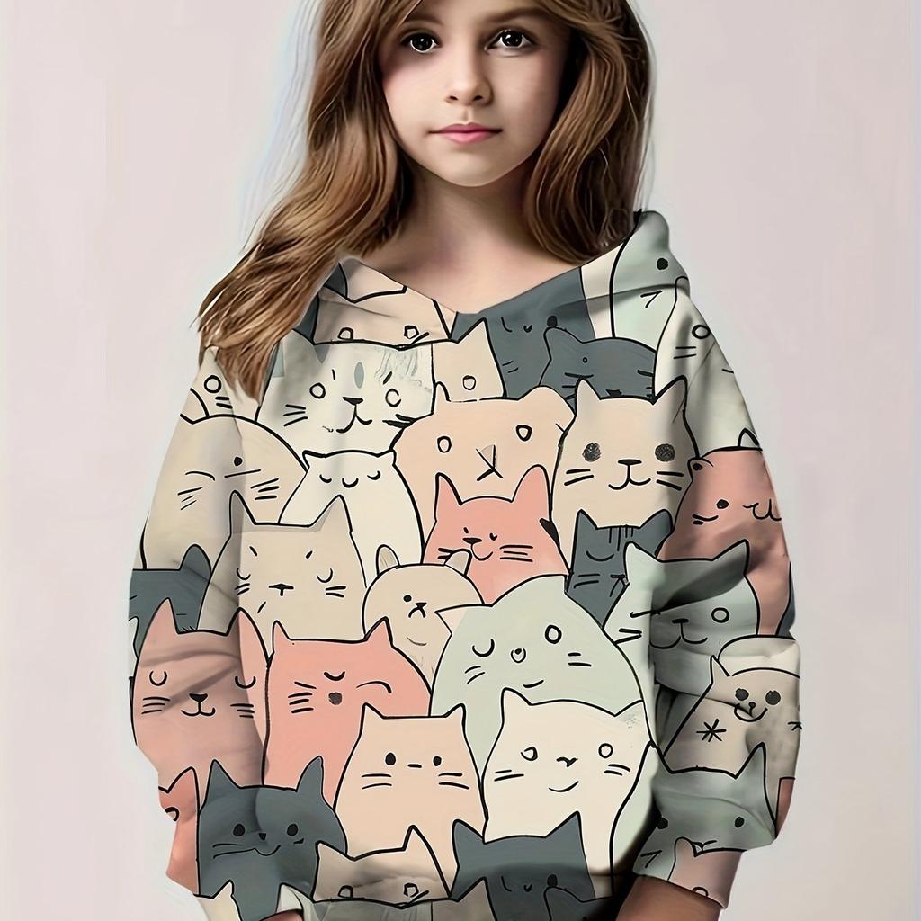 Children's Clothing Hoodies Long Sleeve Kids Clothes Girl Boy Autumn Sweatshirt Cartoon 3D Cat Print Streetwear Children Top