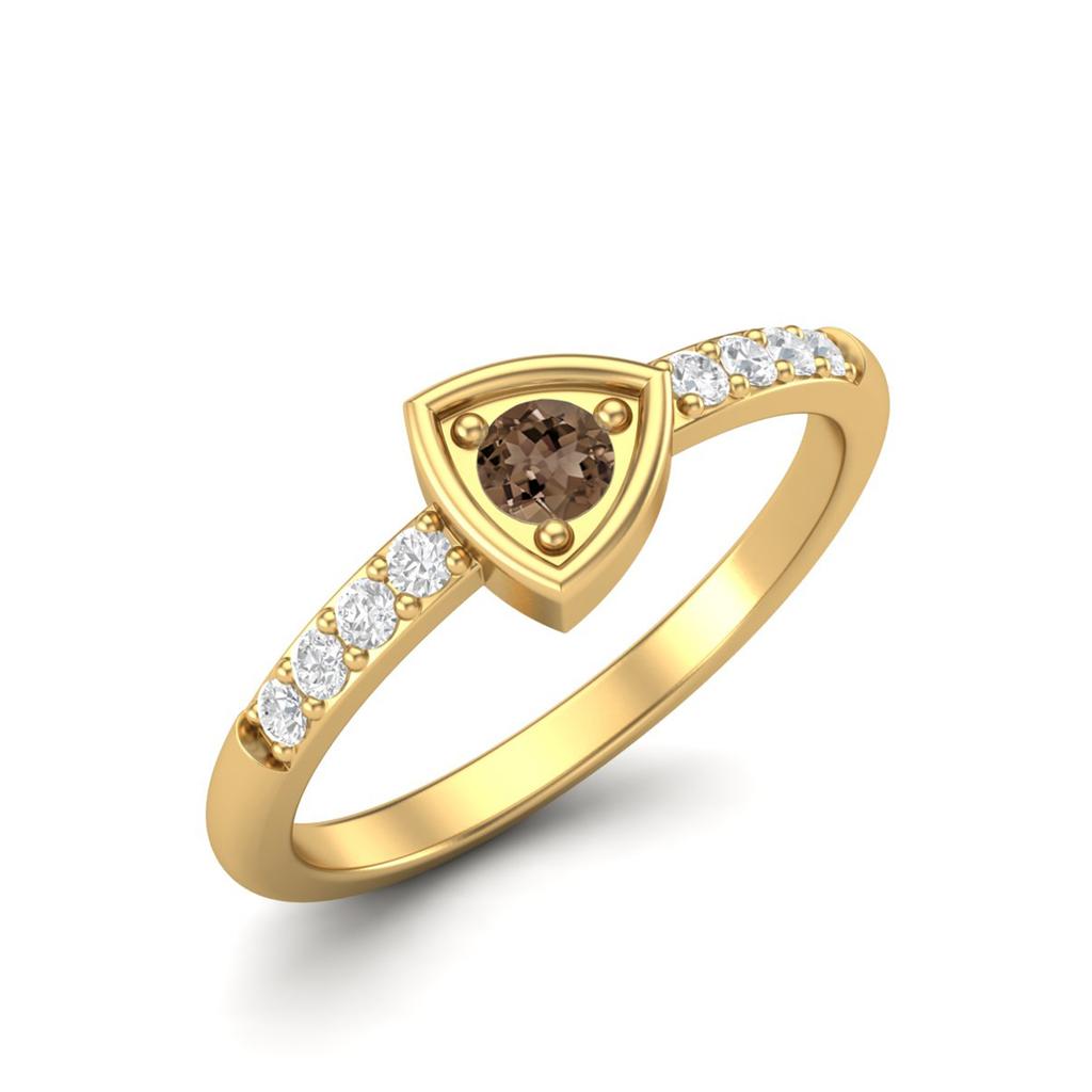 3mm Round Smoky Quartz 925 Sterling Silver Gold Vermeil Solitaire Triangle Women Wedding Ring