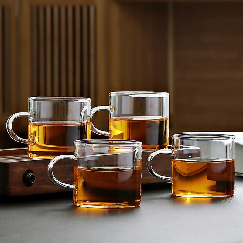 100ml 12er Set Chinesischer Stil Wasserbecher mit Henkel Teeverkostungsbecher Transparent Kung Fu Teebecher Geeignet für Familienfeiern