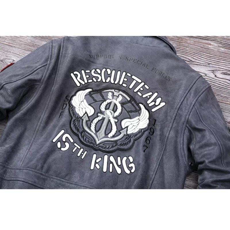 Chinese Size Blue Genuine Leather Jacket for Men Real Cowhide Skin Military A2 Flight Suit Embroidered Pilot Coats Mens Aviation Clothing Autumn