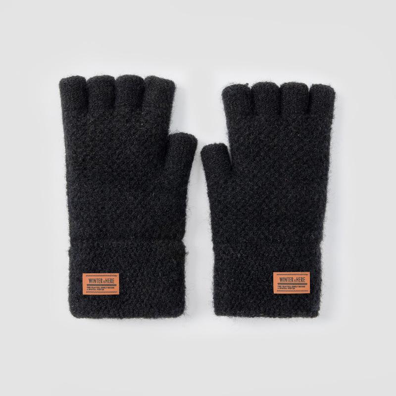 

Finger gloves cycling male students autumn and winter wool knitted velvet warm and cold cycling open finger gloves Men/Young Student