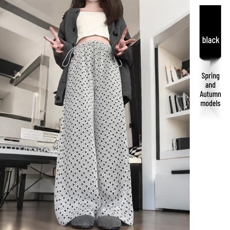 Autumn High-Waist Slimming Maternity Polka Dot Wide-Leg Knit Pants L