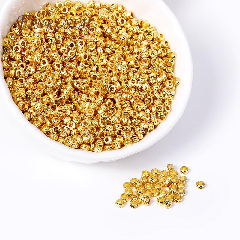 3mm 4mm 18K Gold Plated Round Diagonal-Cut Beads Brass Flat Round Spacer Beads For Bracelet Necklace DIY Beading Jewelry Making