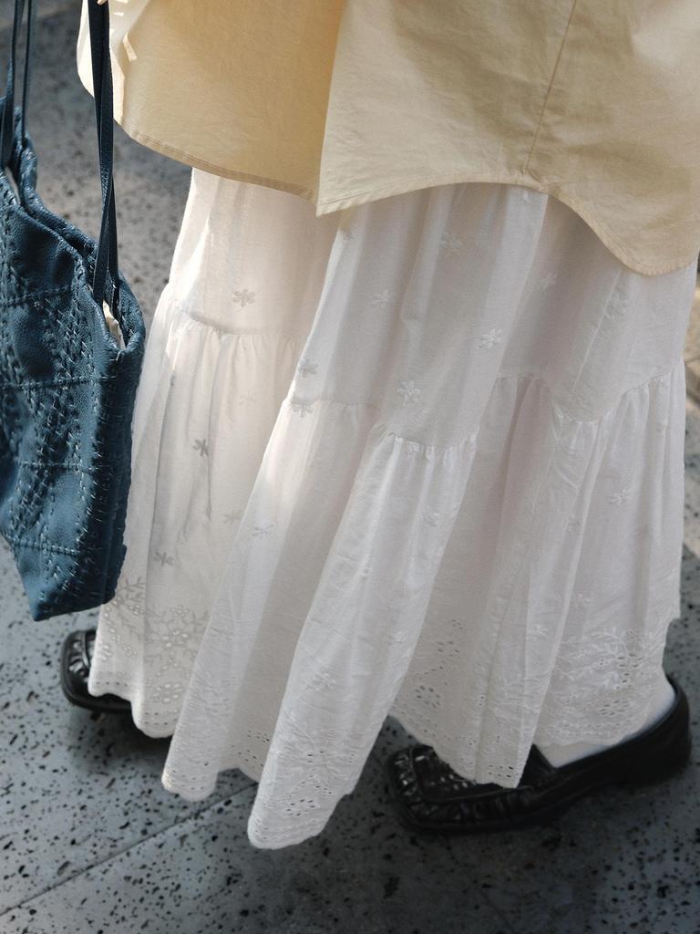 Louvre Bohemian Floral Hollow-Out Midi Skirt: Romantic, Elastic Waist, Loose Fit for Women