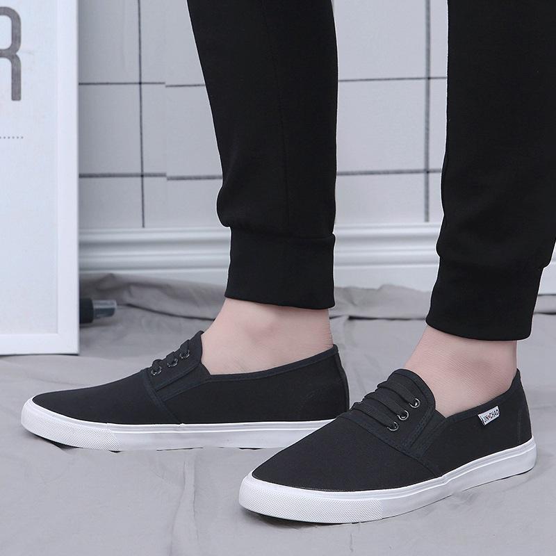 Medical Classroom Shoes One Pedal Canvas White Shoes Elastic Shoes Flat Bottom Light Three Times Vulcanized Rubber Shoes Men, Board Shoes