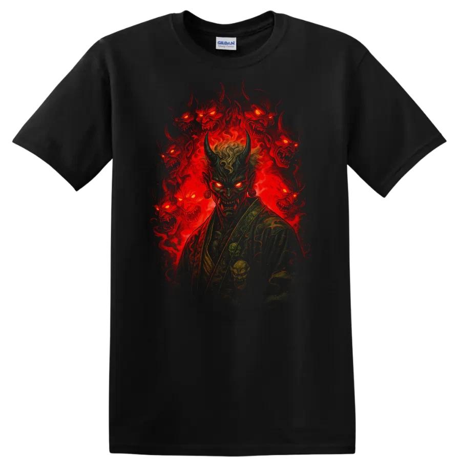 Demon Graphic T Shirt Scary Red Eyes Skull Black Tee Urban Streetwear Design