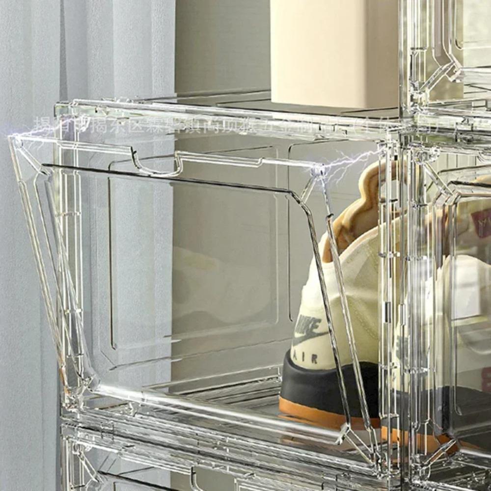Foldable Shoe Organizer Box Magnetic Suction Storage Holder Dustproof Sneaker Storage Box Space-saving Combination Shoe Cabinet