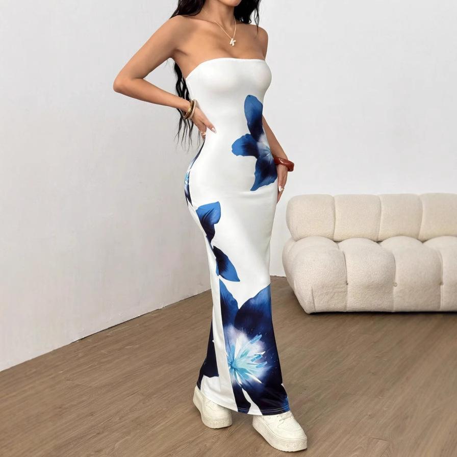 European and American Trends, Summer New Fashion Temperament, Sexy Tube Top, Slim-fitting Long Holiday Dress