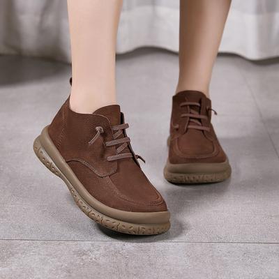 Παπούτσια Γυναικεία Χειροποίητα με τις Καλύτερες Πωλήσεις, Ρετρό Μυτερά Φλατ Ψηλά Μποτάκια Μονόχρωμα Δερμάτινα Μαλακά Γυναικεία Μποτάκια