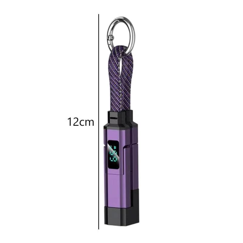 Portable 4 In 1 65W Keychain Charging Cable USB C with V/A/W Display Durable Type C Cord for Phone Tablet Office Travel