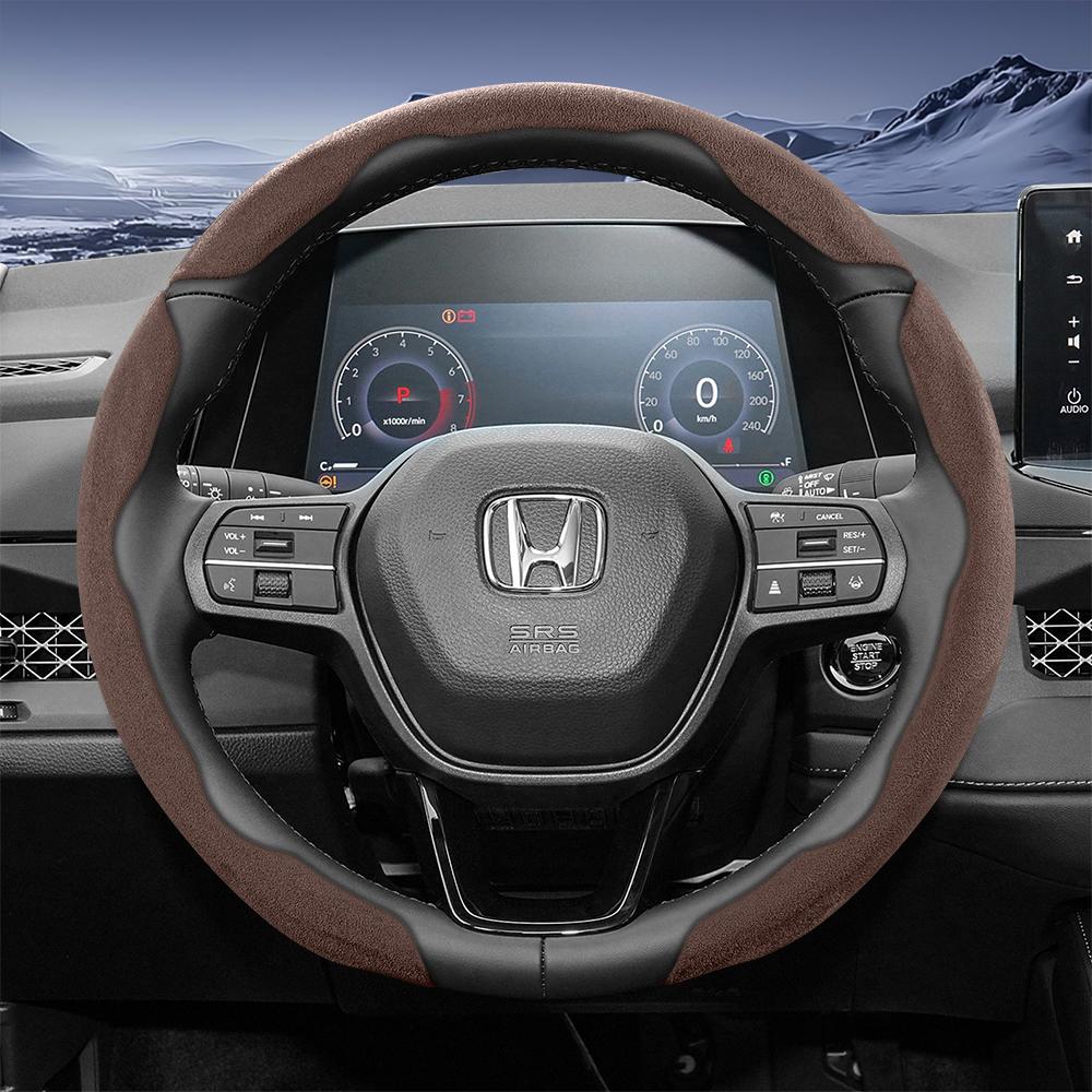 Suitable for Honda Sports Suede Steering Wheel Cover with Split Snap-On Design for Cr-V Civic Hr-V Zr-V Vezel City Amaze Fit Jazz Accord