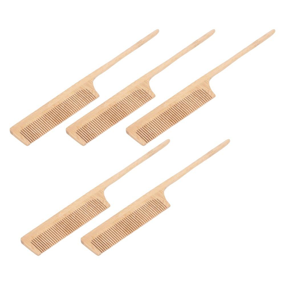 5pcs Rounded Teeth Bamboo Hair Rat Tail Comb Heat Resistant Rat Tail Teasing Comb Salon Use