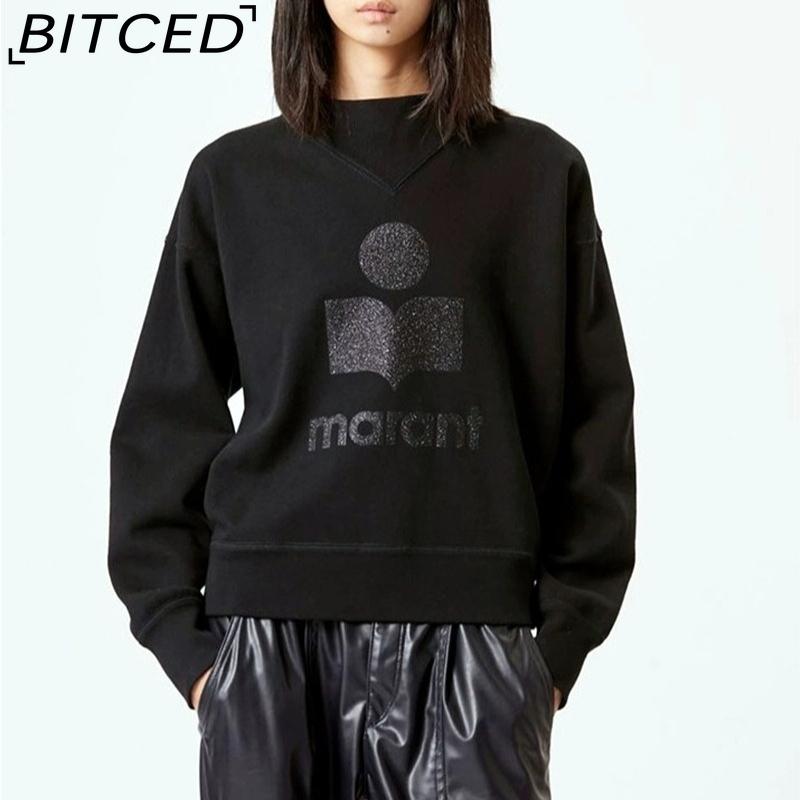 BITCED Damen Herbst/Winter Glitzer-Print Halbhoher Kragen Baumwolle Stehkragen Sweatshirt