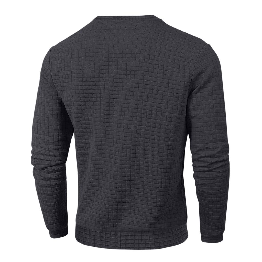 Top Masculino Casual de Malha Waffle de Gola Larga e Manga Comprida