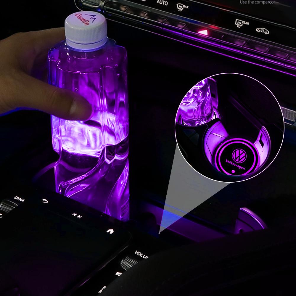 2025 Hot 2pcs Car LED USB Illuminated Color Ambient Light Water Cup Lamp Pad Anti Slip Mat Pad For Volkswagen VW R GTI Golf 4 Mo