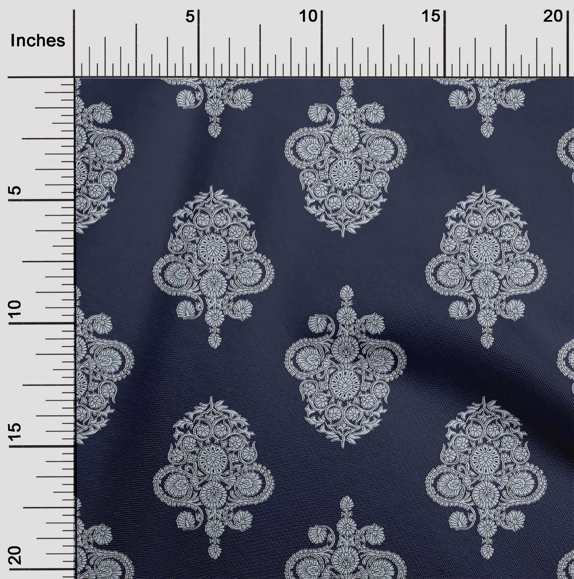 

OneOone Cotton Flex Fabric Leaves & Floral Block Print Тканина у дворі 40 дюймів 42 Inch - Viscose Chiffon синій