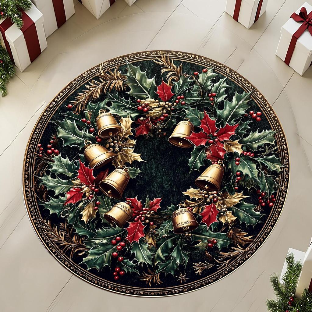 Weihnachts-Poinsettia Blumenmuster Runder Teppich Rutschfeste Stuhlunterlage für Wohnzimmer, Schlafzimmer Dekor Weicher Teppich