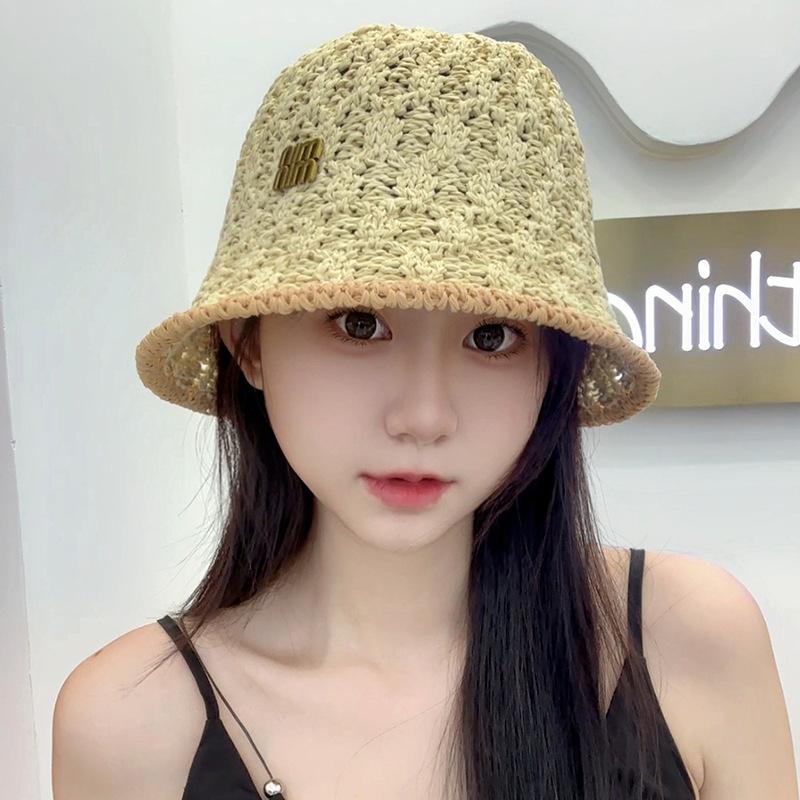 

Min standard woven breathable straw hat women s travel sunscreen bucket hat showing face small beach vacation sun hat