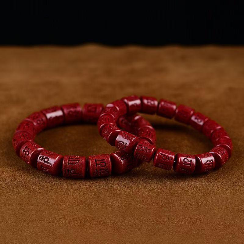 Purple Gold Sand Bracelet with Natural Cinnabar Beads - Six-Syllable Mantra for Men and Women