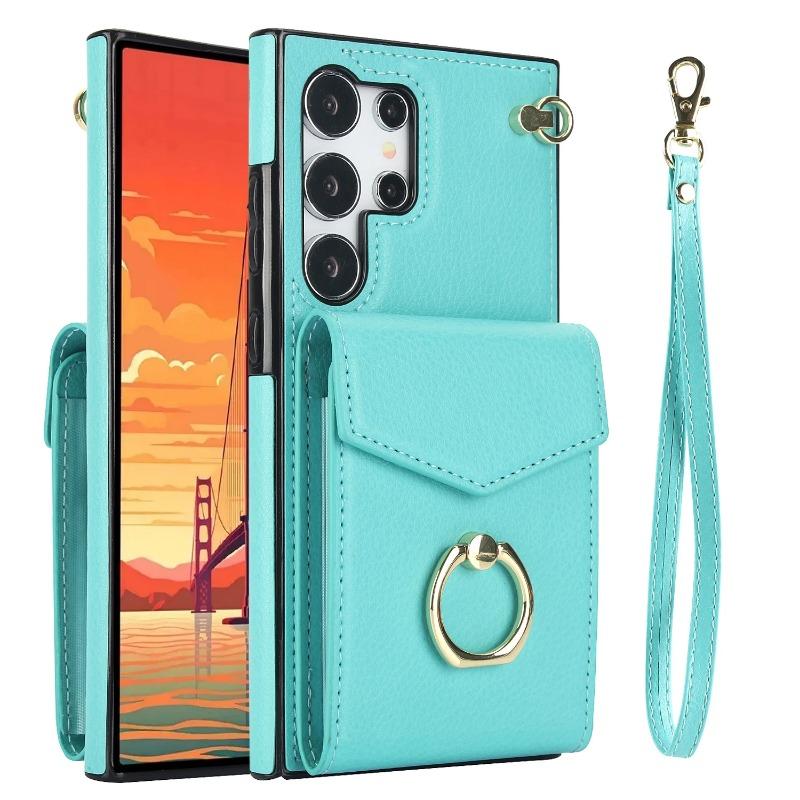 Wrist Strap Phone Case for Samsung Galaxy S23 S21 FE S24 Plus S22 Ultra A13 A53 A52 A73 A33 A14 A24 A54 with Card Holder Cover