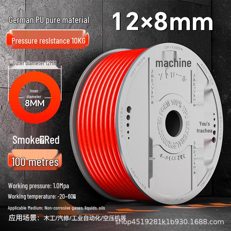 Zhuo Ji 8mm High-Pressure Transparent PU Air Hose for Air Compressors (Sizes: 4/6/10/12/14/16)