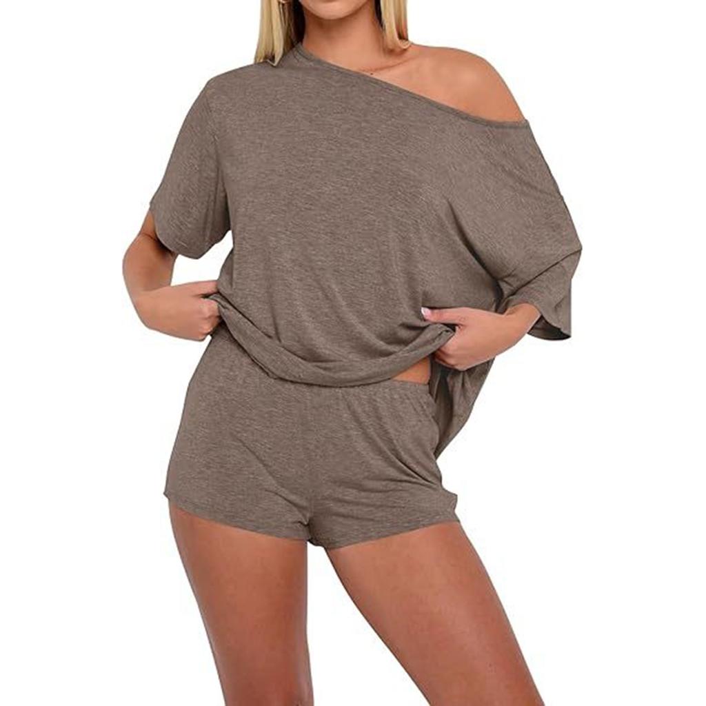 Women's Two Piece Lounge Set Knit Top and Shorts Set Casual Relaxed Fit Soft Fabric Lightweight Summer Outfit