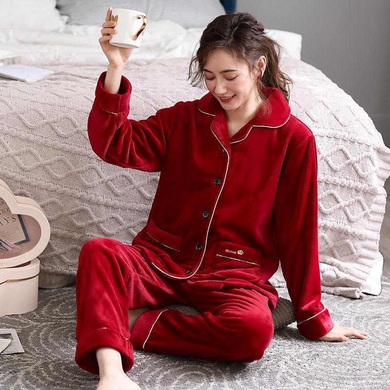 

Пижама из кораллового флиса женская осенне-зимняя фланелевая зимняя утолщенная флисовая термобелье для дома 3XL