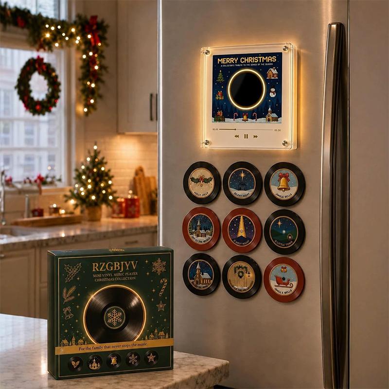 Christmas Magnetic Music Refrigerator Magnet Customized Light Up Rotating Music Player Set Musical Fridge Sticker Decor Gift