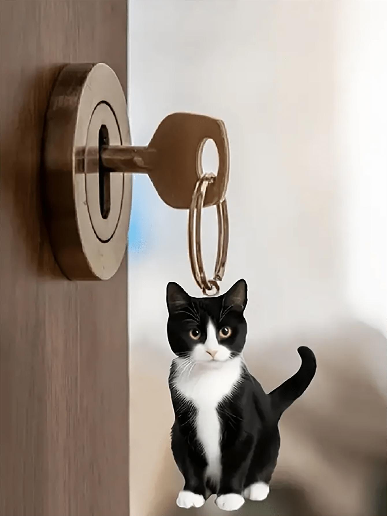 1pcs black and white tailcoat cat keychain 2D acrylic cat pendant backpack and gift animal keychain pendant