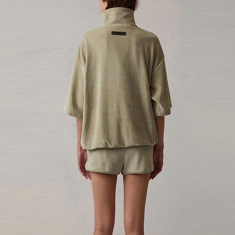 Fear of God Essentials Velour Mockneck Pullover With Three-Quarter Sleeves Women Tops Sea-Foam FOG-SS22-225