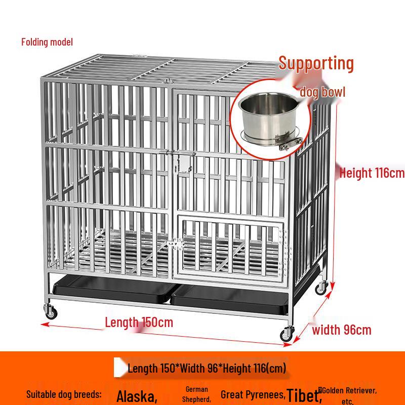 Foldable Stainless Steel Dog Cage for Medium/Large Breeds