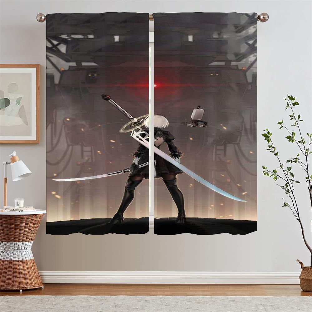 Nier Automata Window Blinds Kitchen Curtains Blackout Curtain Rods Tentacles Living Room Curtain for Children's Room Blind Curls