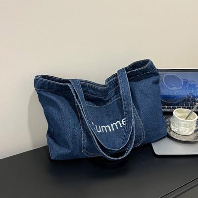 Sac en denim de grande capacité, à la mode, simple, léger, sac à main tendance, littéraire et décontracté, sac bandoulière pour femmes