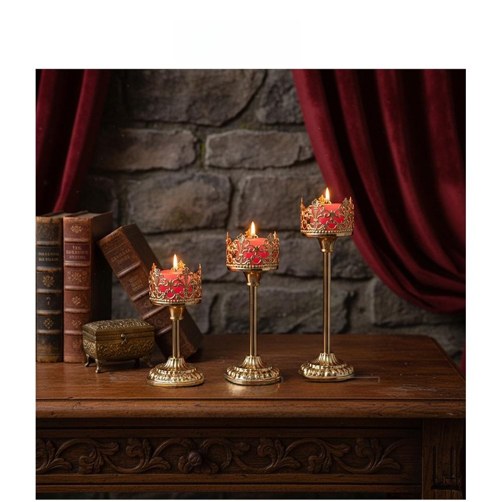 3 Piece Gold Hollow Crown Candle Holder European Style Iron Electroplated Finish For Living Room Dining Wedding Party Decor