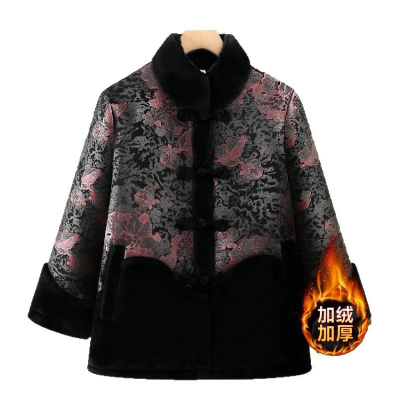 High-end mother warm imitation fur integrated coat grandma winter coat velvet elderly women's top