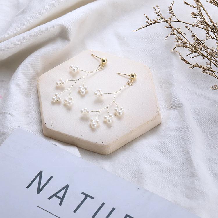 Summer long earrings women's hand-woven Ziyi glutinous rice pearl Mori branch ears simple