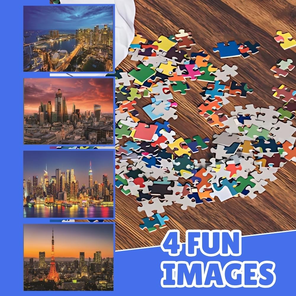 PosterPapaa City of Light Jigsaw Puzzle, Set of 4, 150 Pieces Each, 600 Pieces Total, A4 Size, 8.27" X 11.69", Colorful, Family-Friendly, Bold Puzzle