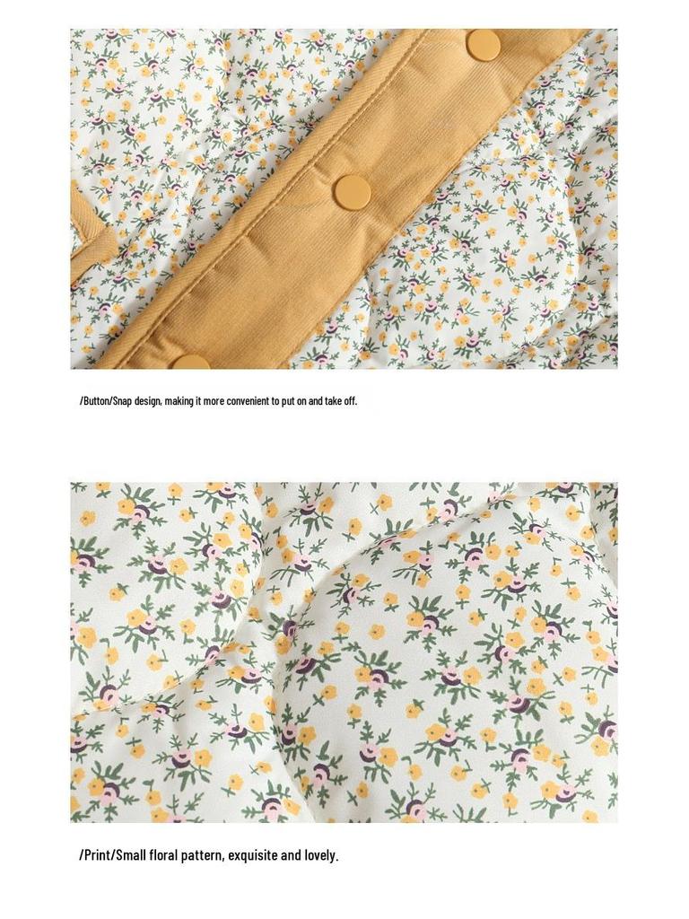 2023 Korean Style Girls' Floral Quilted Corduroy Winter Jacket