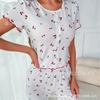 New Cherry Printed Lotus Leaf Ribbed Loungewear Short Sleeve Pants Set Women's Summer Thin