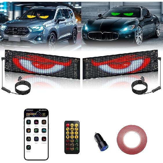 2PCS LED Eyes For Car Windshield, 13.7"X4" Devil Eyes Light For Cars, Programmable Soft Screen LED Sign With APP Control And Remote Controller