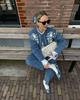 Retro Style Women's Denim Cotton Jacket: European-American Fashion Print, Open Front, Warm Coat