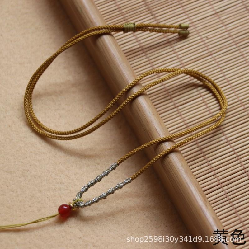 Hand-Woven Ribbed Jade Amber Pendant Necklace Rope
